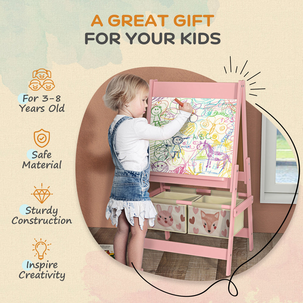 Three-In-One Kids Easel with Paper Roll, Art Easel, with Storage - Pink | AIYAPLAY
