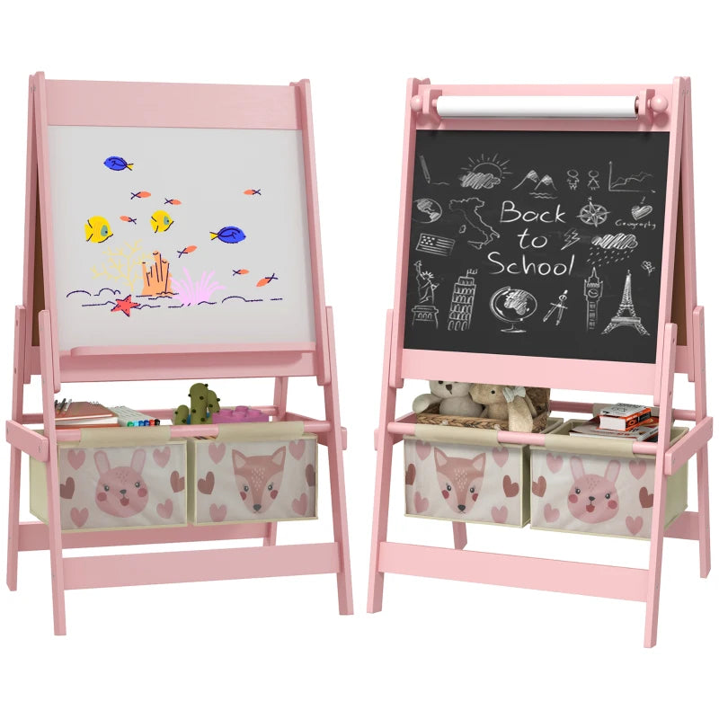 Three-In-One Kids Easel with Paper Roll, Art Easel, with Storage - Pink | AIYAPLAY