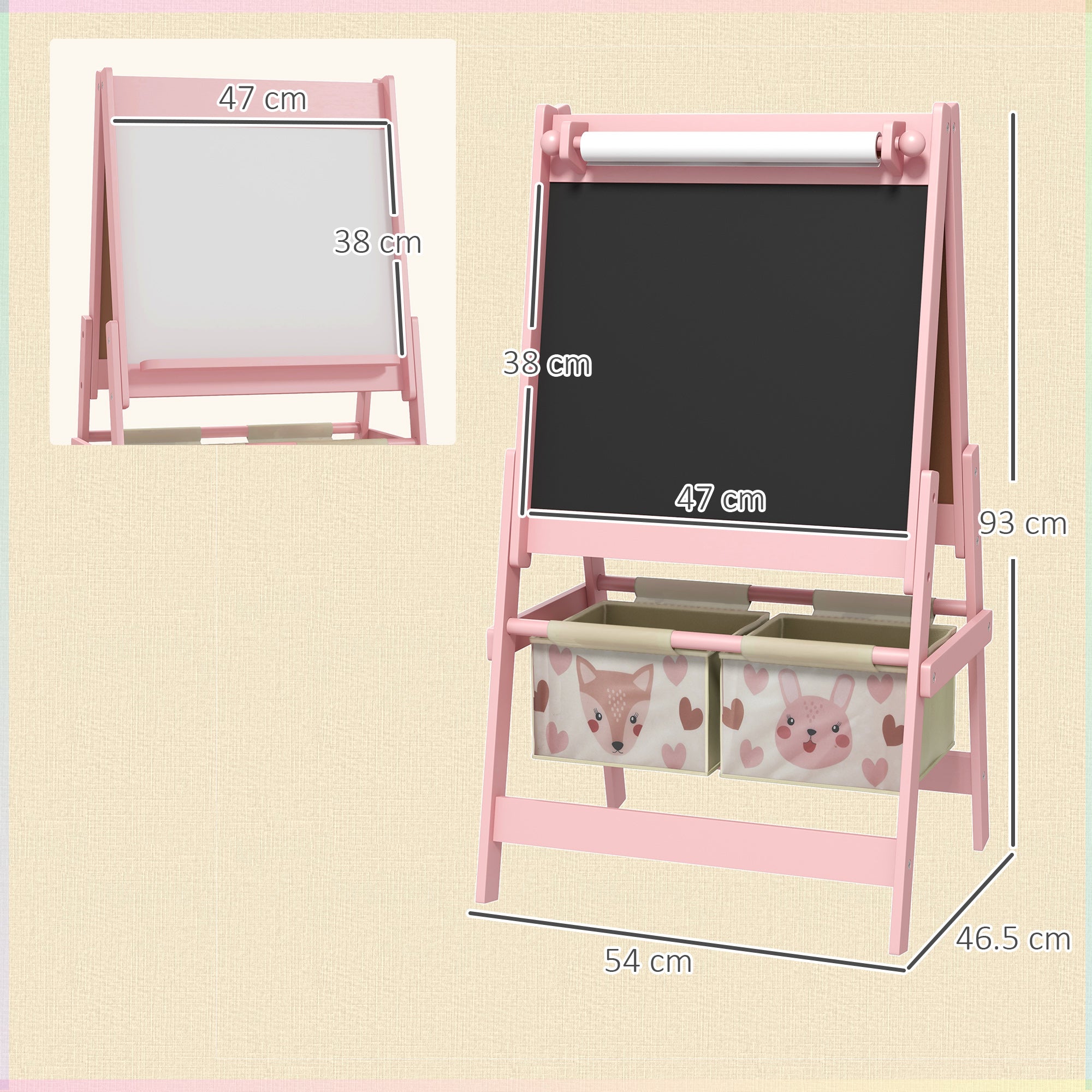 Three-In-One Kids Easel with Paper Roll, Art Easel, with Storage - Pink | AIYAPLAY