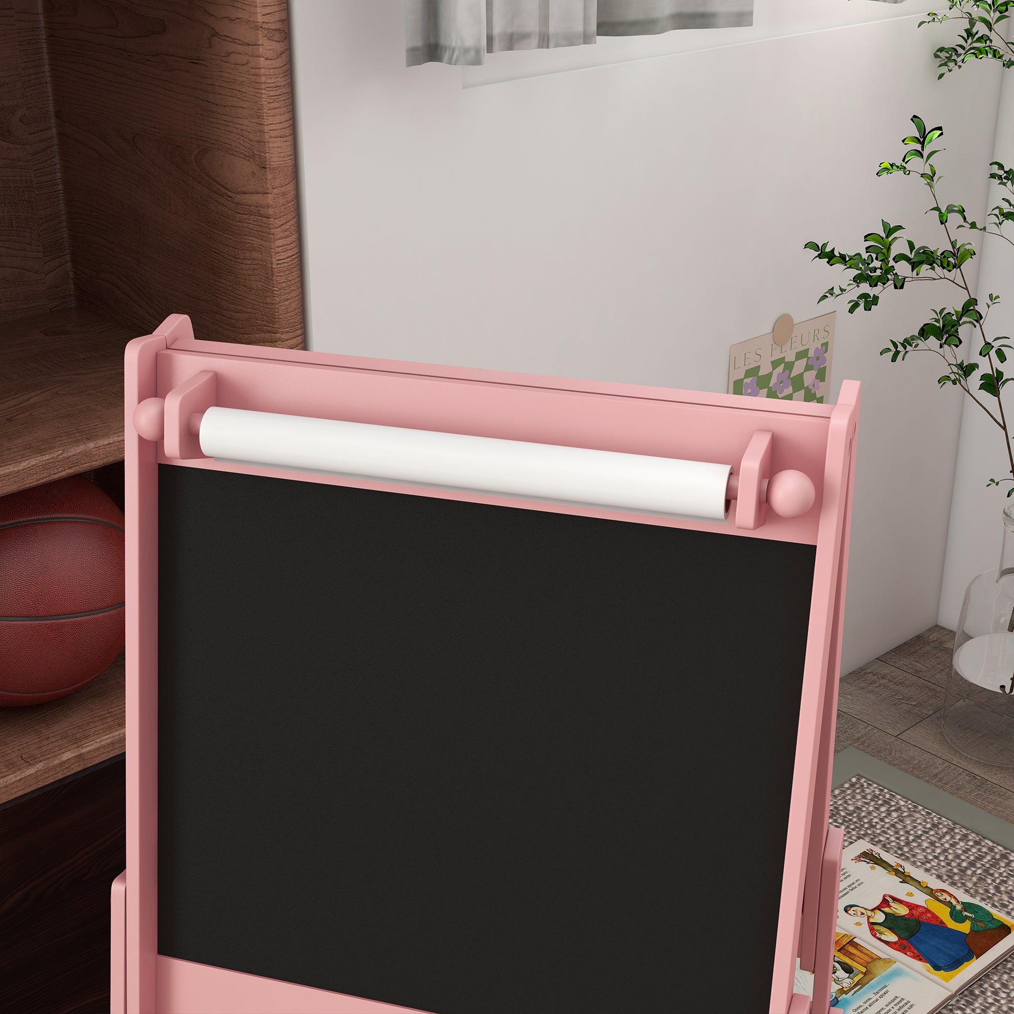 Three-In-One Kids Easel with Paper Roll, Art Easel, with Storage - Pink | AIYAPLAY
